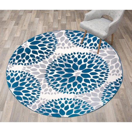 World Rug Gallery Modern Floral Circles Design 6'6'' Round Blue Area Rug 9099BLUE6RND
